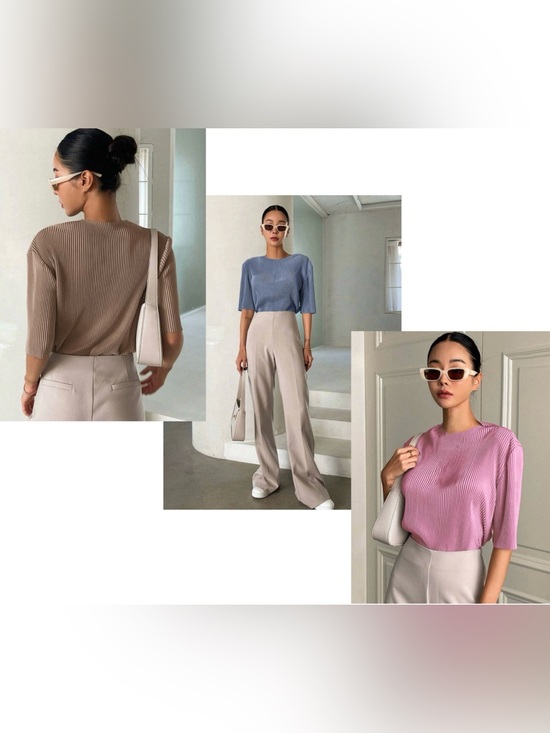 SHEIN Pants - DAZY Pleated Textured Tops Lot of 3 Minimalist Stretch Blouses Size Small